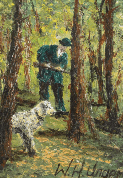 Jagd-Szene “Jäger mit Hund”, Gemälde von Wolfgang Heinz Unger