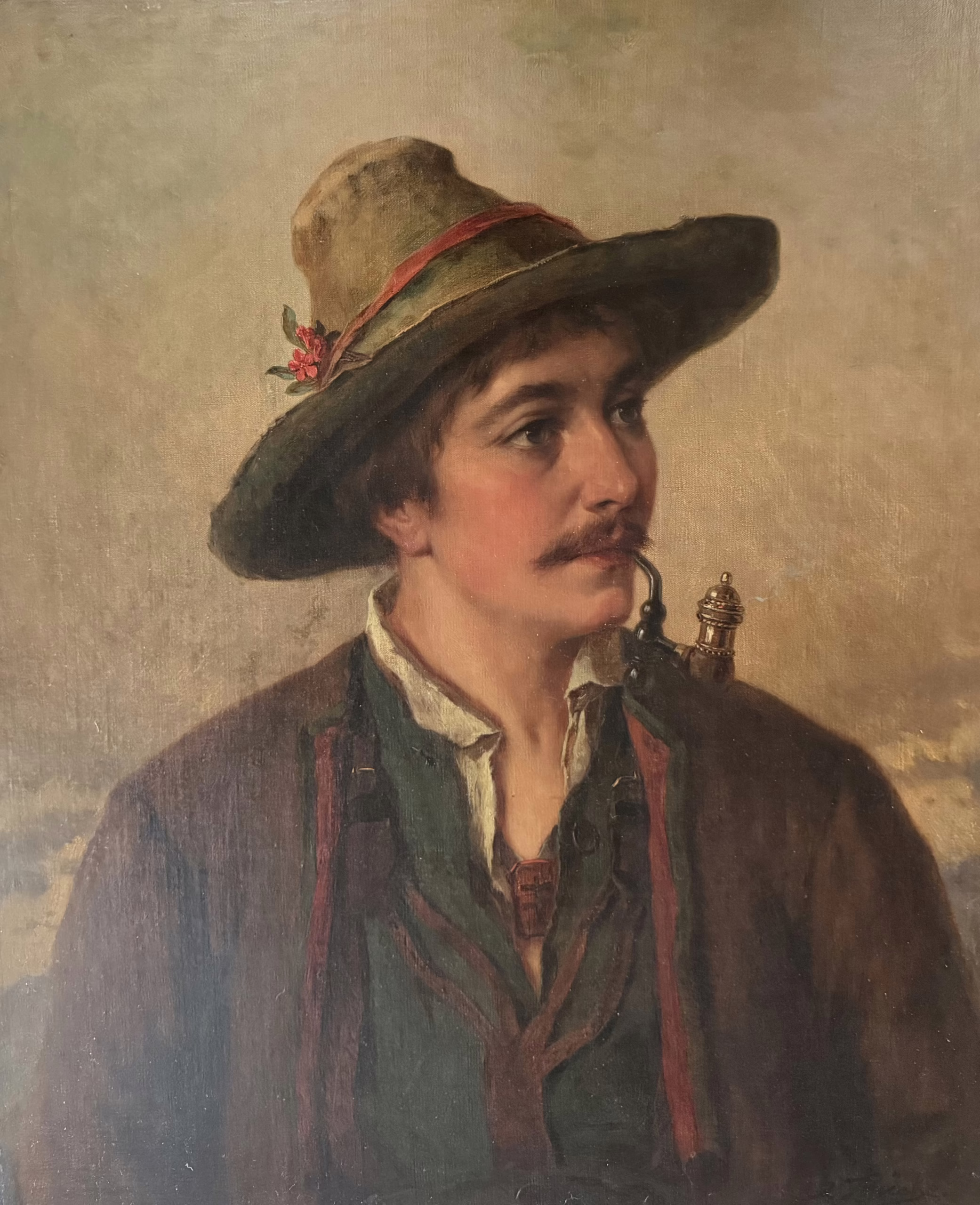 Porträt eines Mannes mit Pfeife, 19.Jhd | Gemälde von Josef BÜCHE