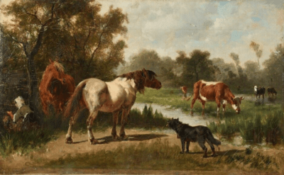 Tiere am Fluss, München 1886 | Gemälde von Wilhelm Frey