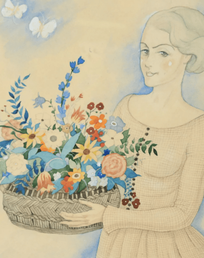 Frau mit Blumenkorb | Aquarell von Martin Claus - Image 4