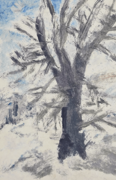 Baum in Winterlandschaft | Kleines Gemälde / Studie von Walter Gutbrod