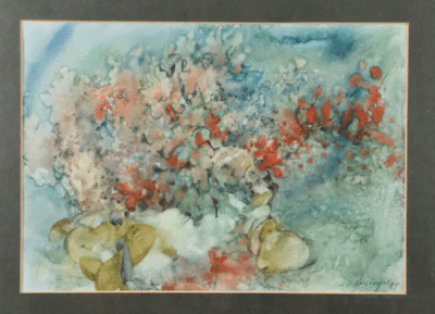 Blühende Blumen | Aquarell von Arthur Kittinger‚ japanischer Künstlerstempel - Image 3