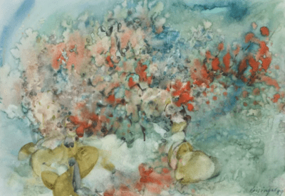 Blühende Blumen | Aquarell von Arthur Kittinger‚ japanischer Künstlerstempel