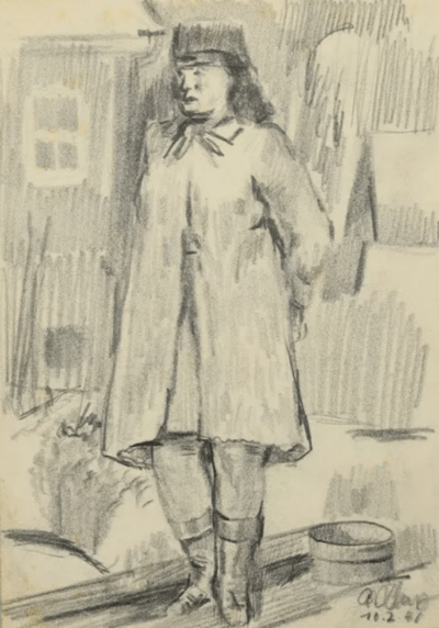 Frau in Uniform, 1941 | Gemälde von Albert Kley | Geislingen, Zeichnung