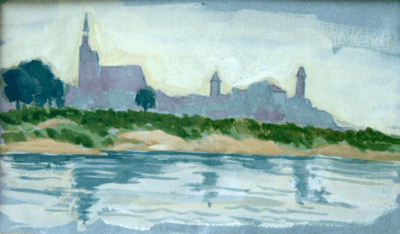 Ort am Elbeufer, 1927 | Kl. Aquarell von Walther Matzdorff | Erzgebirge