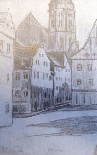 Pirna (Stadt an der Elbe), 1924 | Bleistiftzeichnung von Walther Matzdorff | Erzgebirge