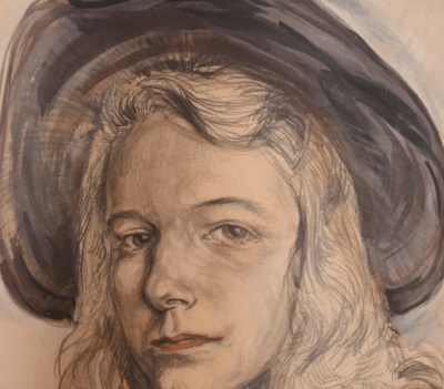 Dame mit Hut - Porträt, 1947 | Aquarellierte Bleistift-Zeichnung von Armin Meyer - 图片 5