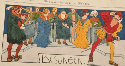 Besungen | Federzeichnung und aquarellierter Andruck von Hans Schlier, Meggendorfer-Blätter (Kopie)