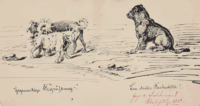 Gegenseitige Begrüßung; ein stiller Beobachter, 1875 | Karikatur/Postkarte | Tuschezeichnung