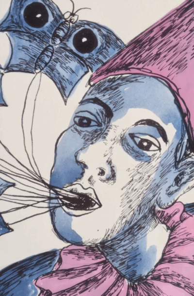 Clown mit Schmetterlingen | Tusche-Aquarell von  Irene Fischer-Nagel (1938) - Image 4