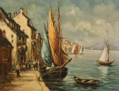 Hafenansicht mit Segelschiffen | Gemälde von Wilhelm Willy LINK