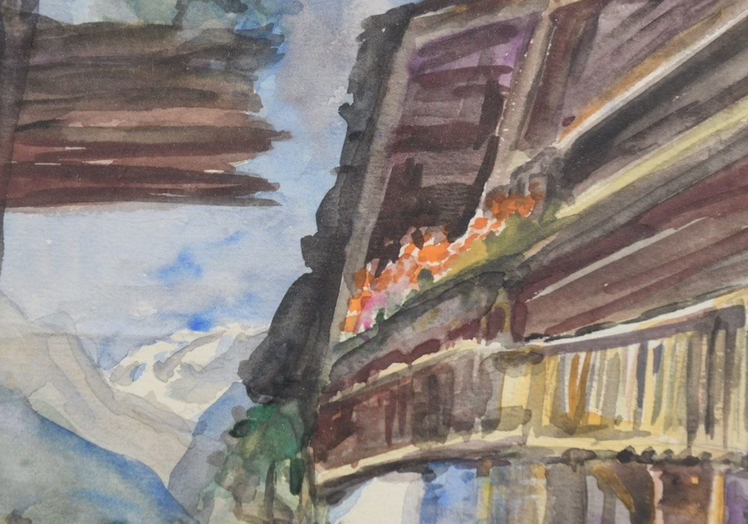 Aquarell Alpendorf mit Bäuerin | Gemälde von Renée Hartwich – Bild 7