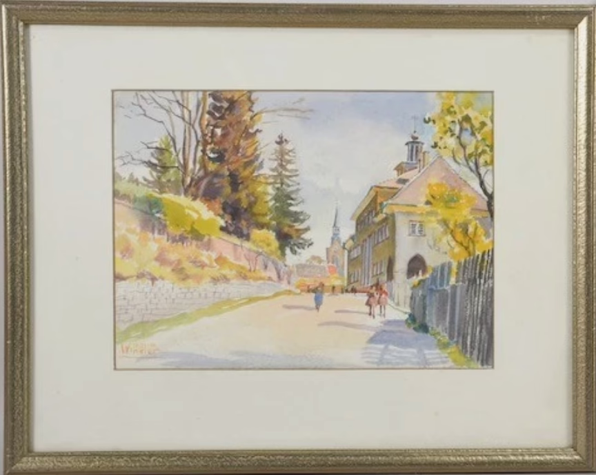 Dorfansicht | Kleines Aquarell | Gemälde von Wilhelm Winkler - 이미지 8