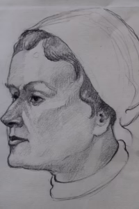 Frauenkopf mit Bedeckung | Zeichnung/Studie | Gemälde von R. Fugger