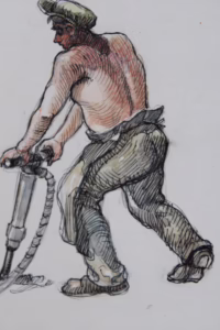 Bauarbeiter | Zeichnung/Studie | Gemälde von R. Fugger