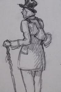 Mann mit Hut und Stock | Zeichnung/Studie | Gemälde von R. Fugger