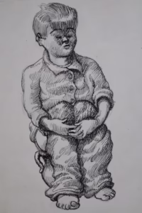 Sitzendes Kind | Zeichnung/Studie | Gemälde von R. Fugger