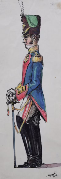 Soldat in Paradeuniform | Zeichnung/Studie | Gemälde von R. Fugger