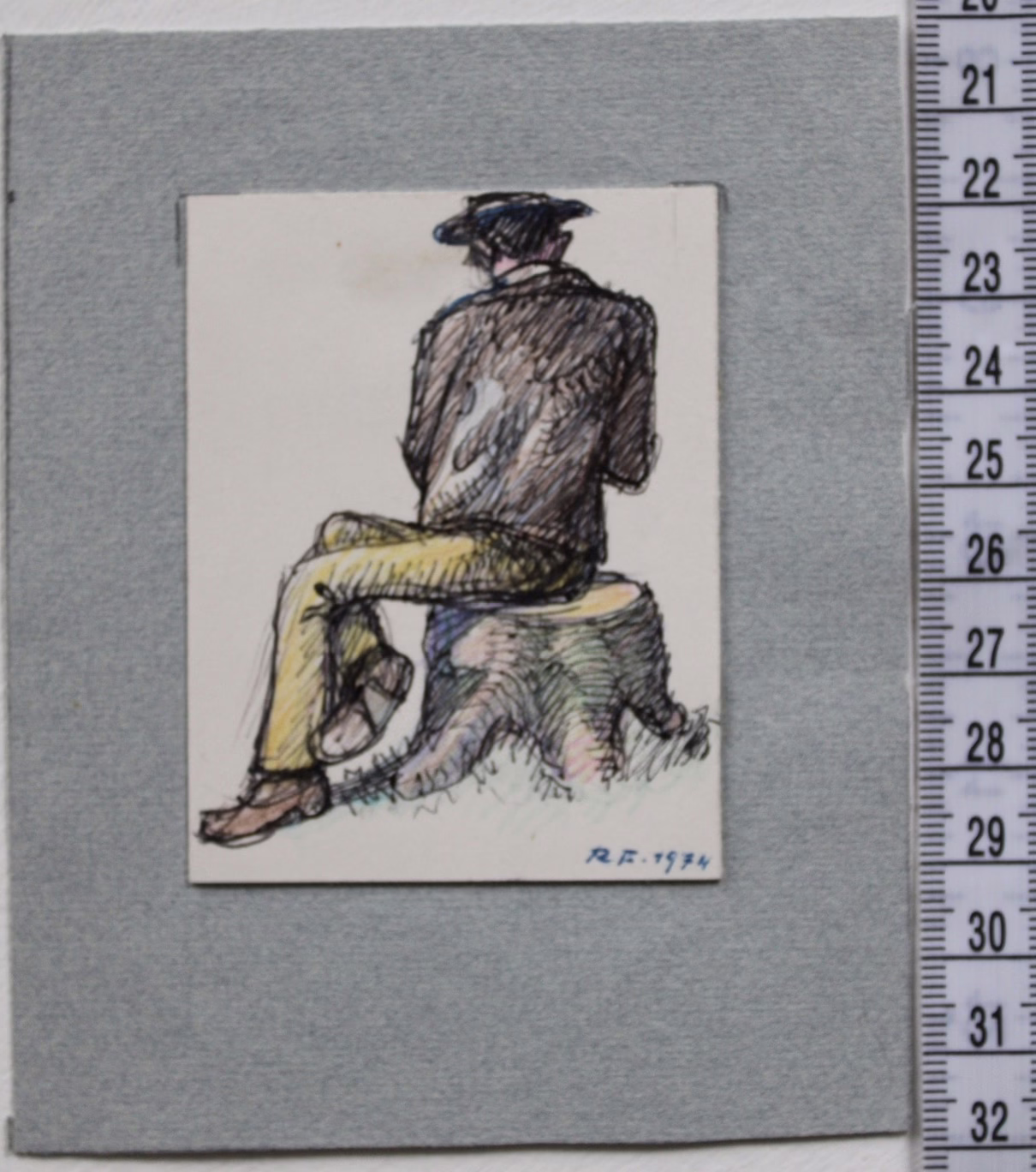 Sitzender Mann, 1974 | Zeichnung | Gemälde von R. Fugger - Image 2