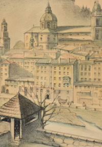 Salzburg im Winter, um 1920 | Mischtechnik/Aquarell von Edel Noth
