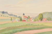 Landschaft mit Dorf, um 1936 | Aquarell von Paul Fielitz