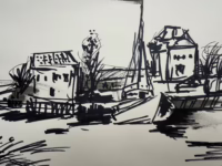 Hafen | Tuschezeichnung undeutlich signiert