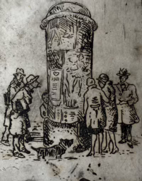 Litfaßsäule | Lithografie von Otto Adolf Brasse