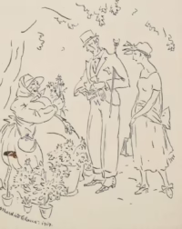 Blumenverkäuferin | Tuschezeichnung von Martin Claus | Karikatur