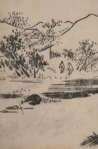 Landschaft mit Personen | Holzschnitt von Tachibana Morikuni (attr.)