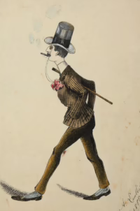 Flanieren, 1888 | Karikatur Federzeichnung von A. Lavolleet?