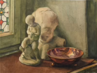 Stillleben Putto Figur Schale | Aquarell von Hugo Wolff-Maage
