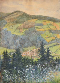 Talblick | Aquarell/Gouache von Maria Arnsburg (ungerahmt)