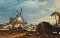 Landschaft mit Mühle | Kleines Gemälde unsigniert