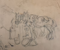 Rastendes Pferd | Kleine Zeichnung, signiert