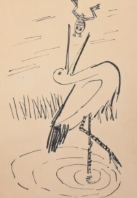 Storch und Frosch | Zeichnung von Albert Schäfer Ast